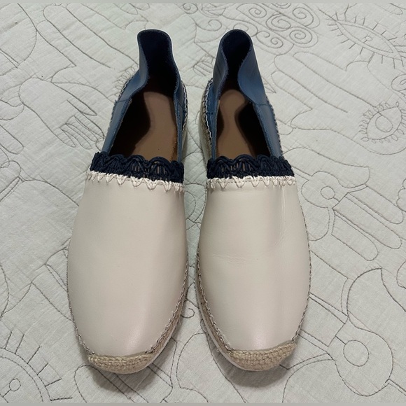NEW See by Chloé Glyn Espadrille Flat Platform Sz 38 Cream Blue Convertible - Picture 2 of 13